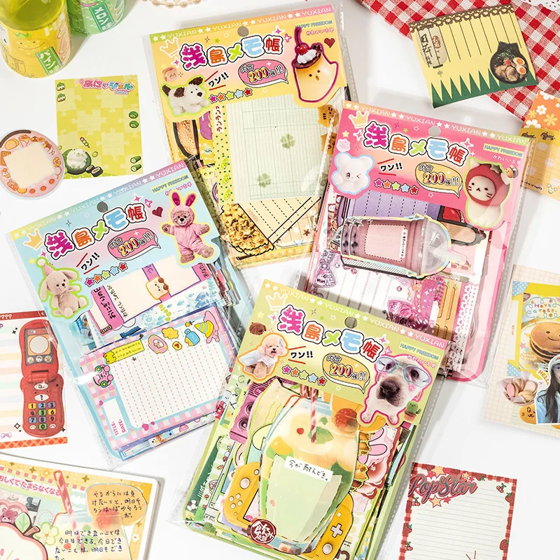 200 Pages Cute Retro Y2K Memo Pads Message Paper Journal DIY Material Base Note Paper School Stationery