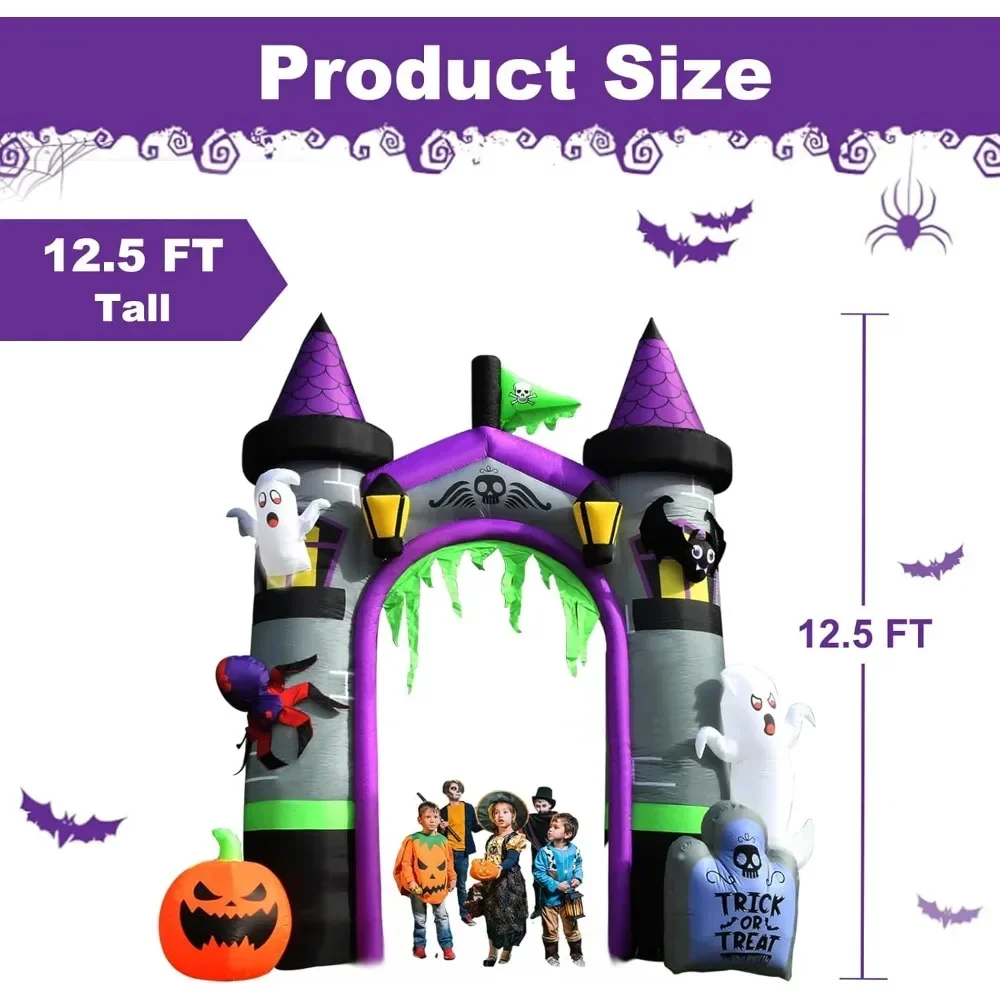 12.5 FT Halloween Inflatables Outdoor Yard Decorations, Spooky Light-Up Blow Ups Inflatable Halloween Outside Decor, Ghost, Pump