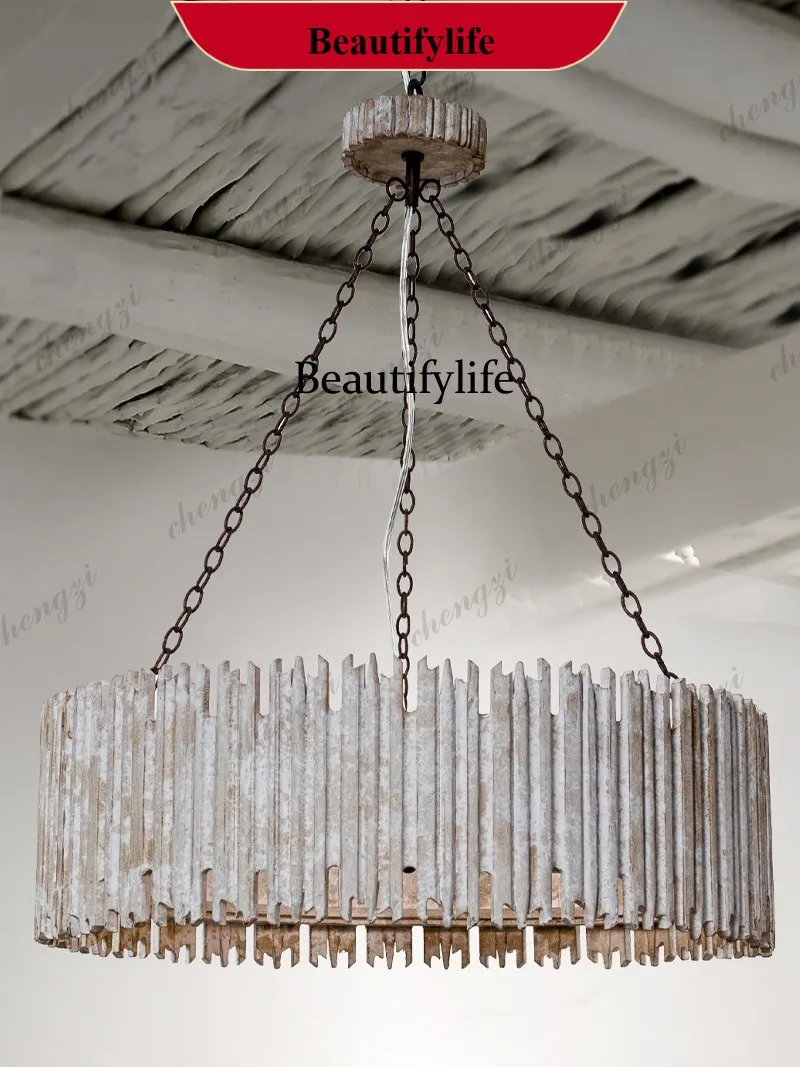 M138 American retro industrial style wood decoration chandelier personalized living room dining room light homestay