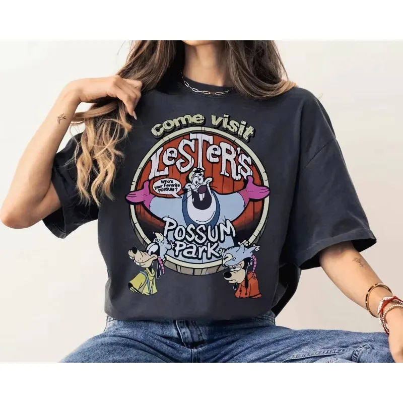 تي شيرت صيفي عتيق من Leicester Possum Park Vintage للرجال، شخصية فيلم ديزني سيلي ديزني مملكة سحرية للعطلات العائلية