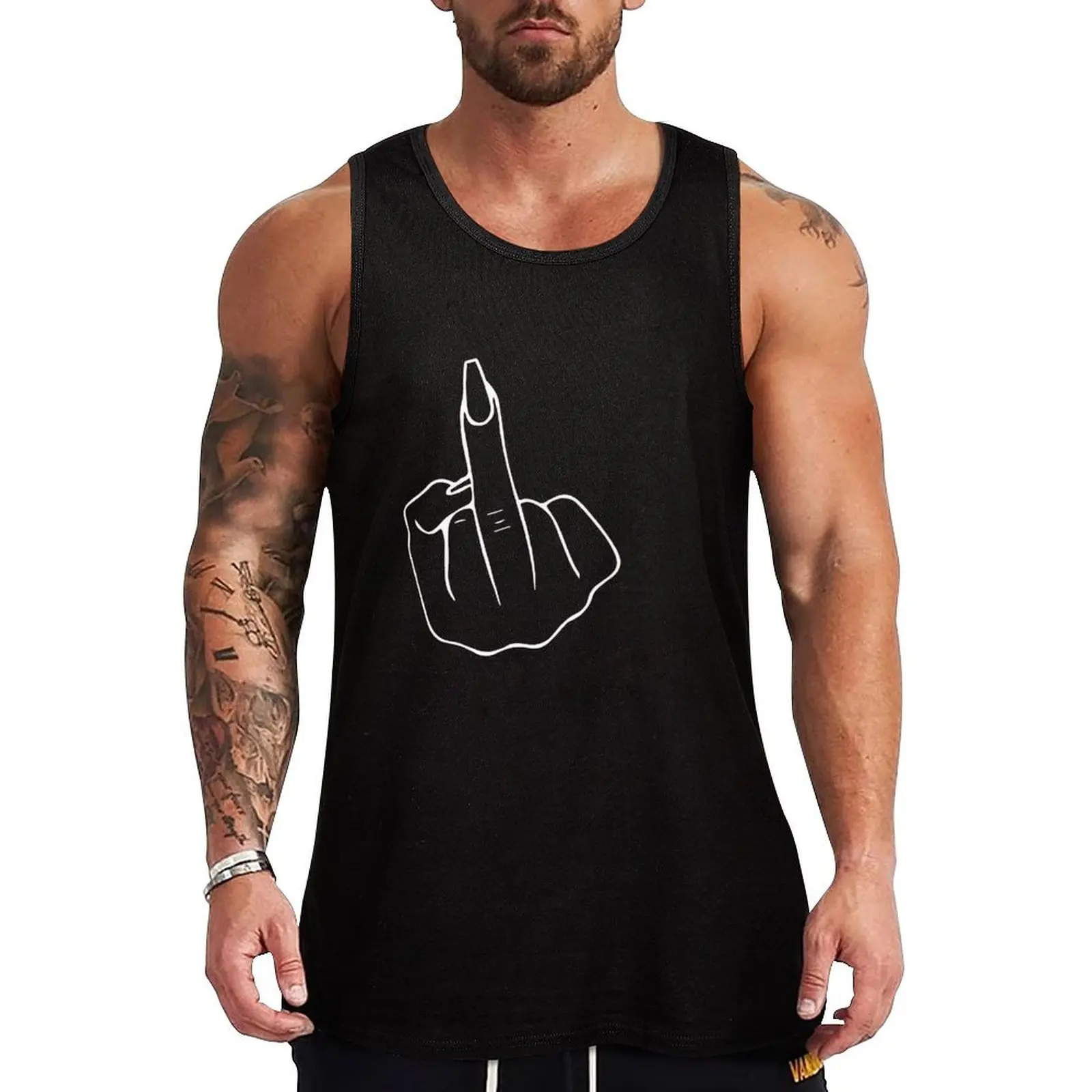 Middle Finger Tank Top gym clothing singlet for men Sports shirt man Men's clothes