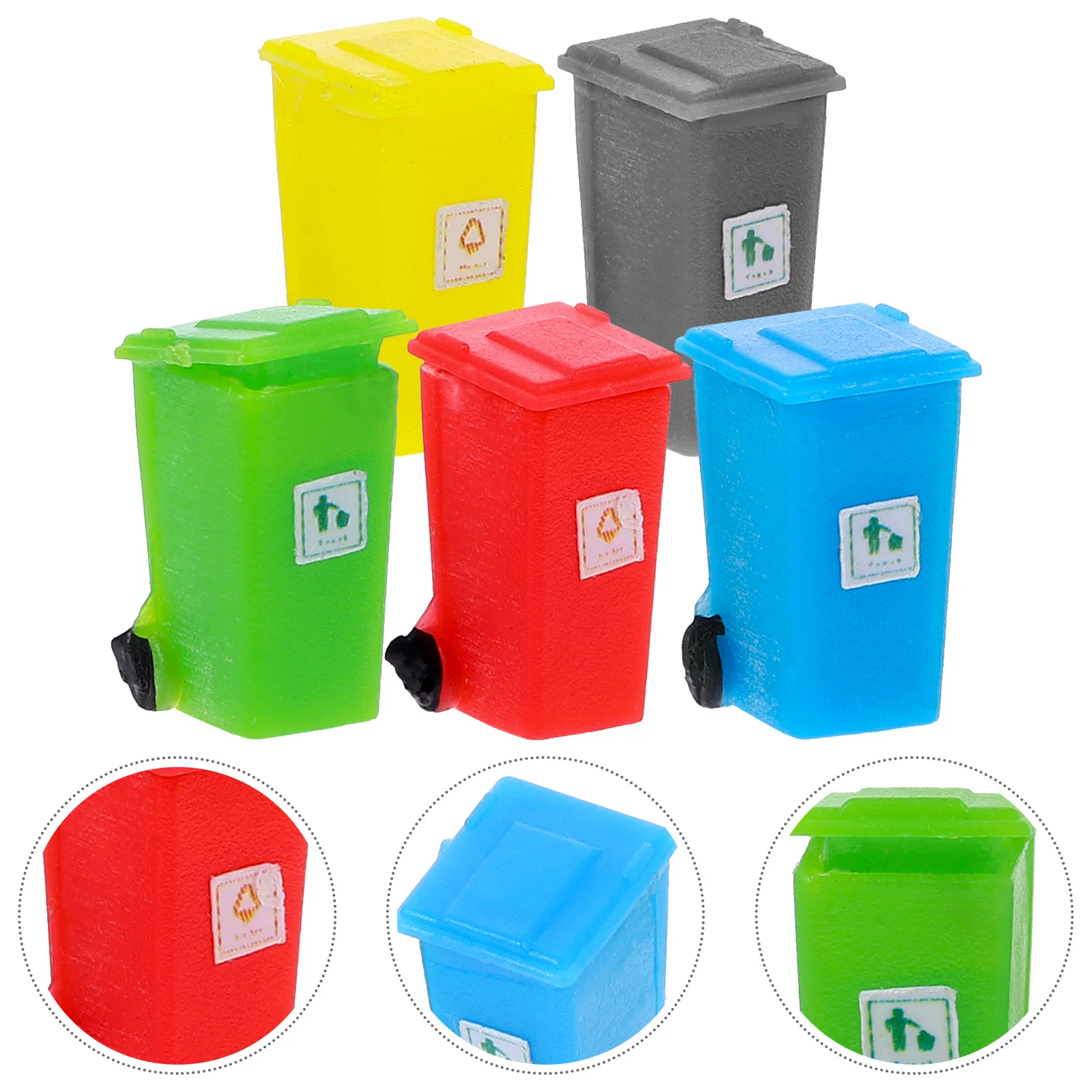 5 Pcs Mini Trash Can Toys Sand Table Decor House Ornament Model Garbage Waste Bin Abs Decorative Child