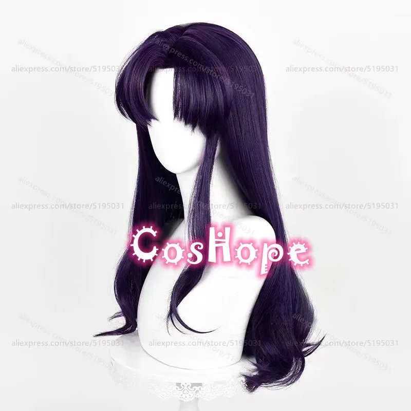 Katsuragi Misato 55cm طويل مجعد أسود أرجواني شعر مستعار أنيمي تأثيري مقاومة للحرارة بيروكات صناعية هالوين