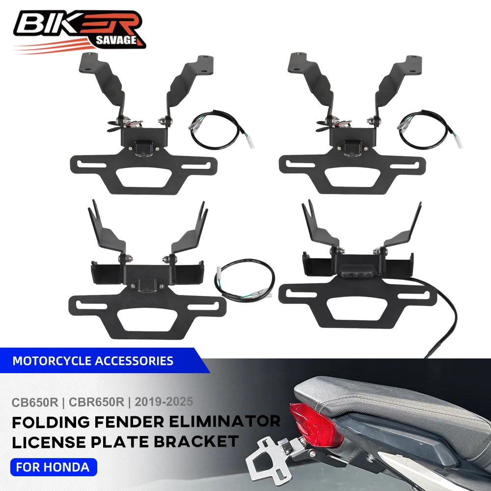 

For Honda CBR650R CB650R Folding License Plate Holder CB CBR 650R Hidden Adjustable Tail Bracket E4 LED Light Fender Eliminator