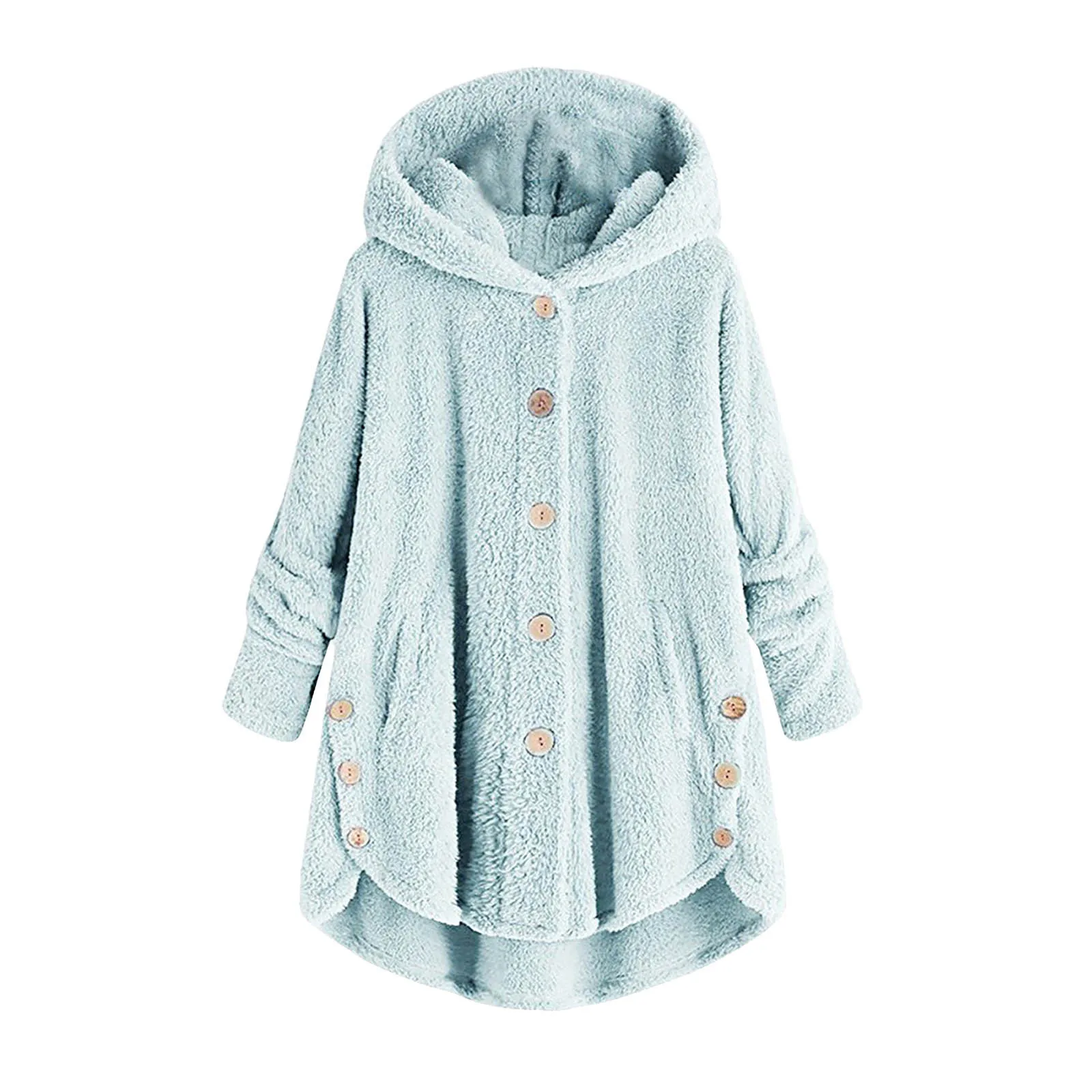 Women Plus Size Button Plush Tops Hooded Loose Cardigan Wool Coat Winter Jacket female fashion Single-breasted warm coat