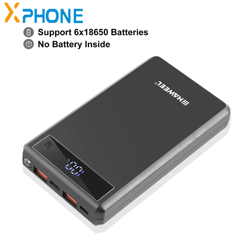 HAWEEL DIY 6 x 18650 Batería 24W Carga rápida Caja de banco de energía con pantalla No incluye batería