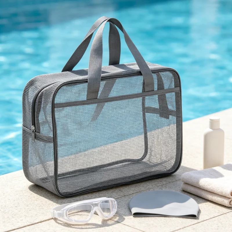 Mesh Toiletry Bag, Portable Waterproof Travel Organizer with Zipper & Handle for Gym, Beach, Shower Storage