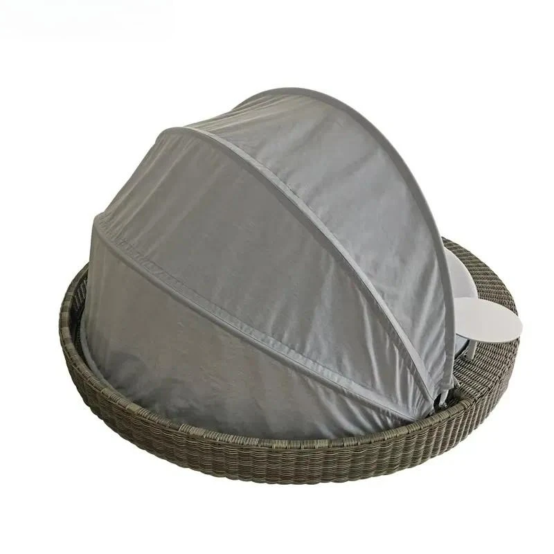 Modern Outdoor Rattan Sofa Bed with Foldable Canopy Round Patio Garden Furniture