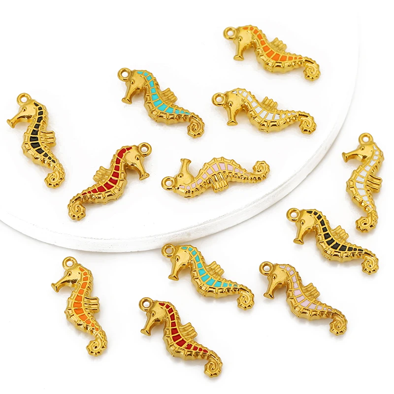 

3pcs/lot Stainless Steel Enamel Ocean Series Seahorse Charm Pendants for Necklace Bracelet Earrings Diy Jewelry Supplies