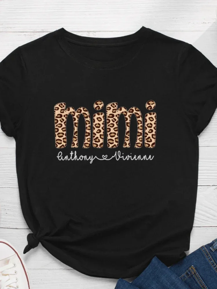 

Leopard Mimi Letter Print Women T Shirt Short Sleeve O Neck Loose Women Tshirt Ladies Fashion Tee Shirt Tops Camisetas Mujer