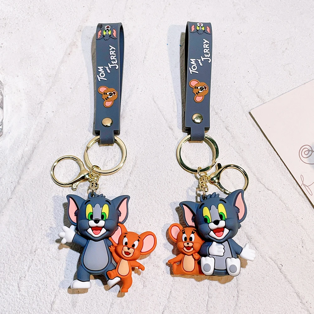 Tom and Jerry Anime Cartoon Ornament Keychain Car Key Bag Pendant Cute Cat And Mouse Action Doll Collectibles Kids Gift Toys