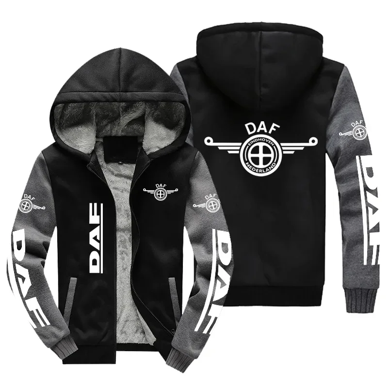 New Winter Men DAF Truck Logo Hoodies Fashion High Quality Long Sleeve Jacket  Casual Zipper Wool Liner Fleece Sweatshirts Coat