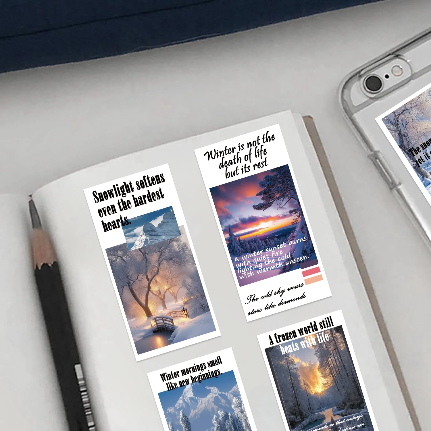 50개 겨울 테마 씰링 스티커, 힐링 두들 장식 스티커, 노트북, 휴대폰, 여행 가방에 적합