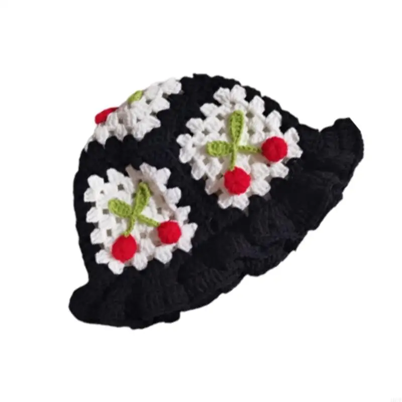 قبعة نسج أكريليك مهواة مع تصميم كرز لطيف قابلة للطي للركاب السفر و summer activitie #5