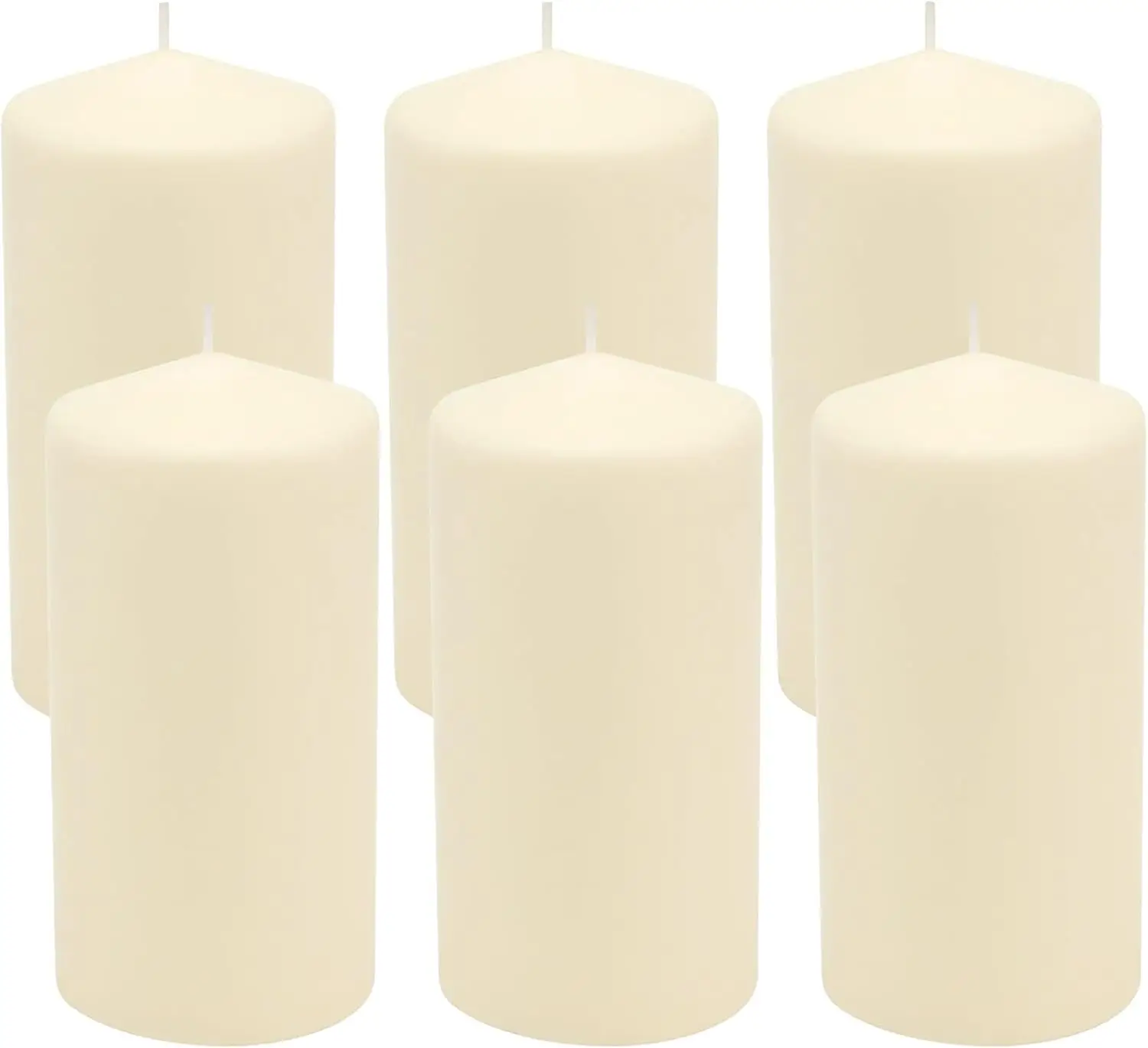 

6 Pack Tall 3 x 6 Inch 65 Hour Long Burning Unscented Ivory Wax Pillar Candles