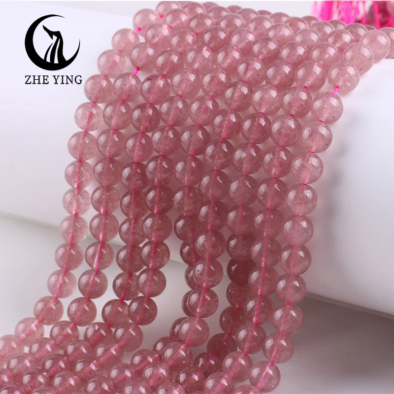 Zhe Ying New Brazil Strawberry Quartz Beads Round Loose Gemstone Beads For Bracelets Making Diy Accessory Strand 15\'\'