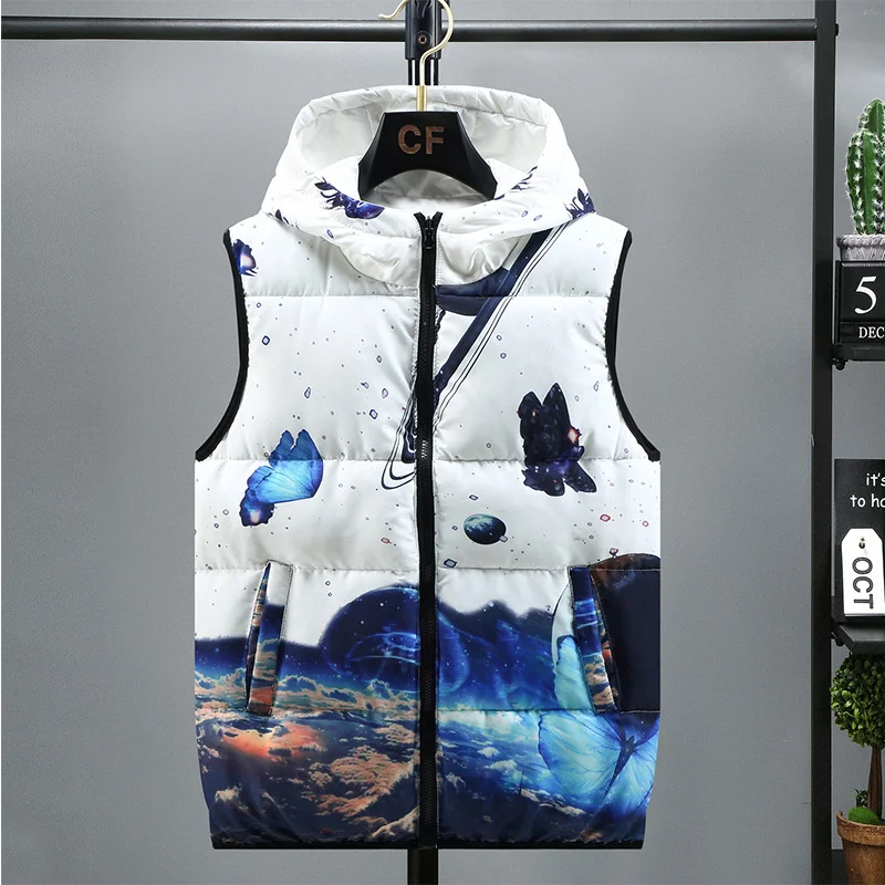 Boys Winter Parent-Child Outfits Girls Warmth Reversible Vest 3D Printing Cotton Kids Waistcoat Children Outerwear 145-180 Tall