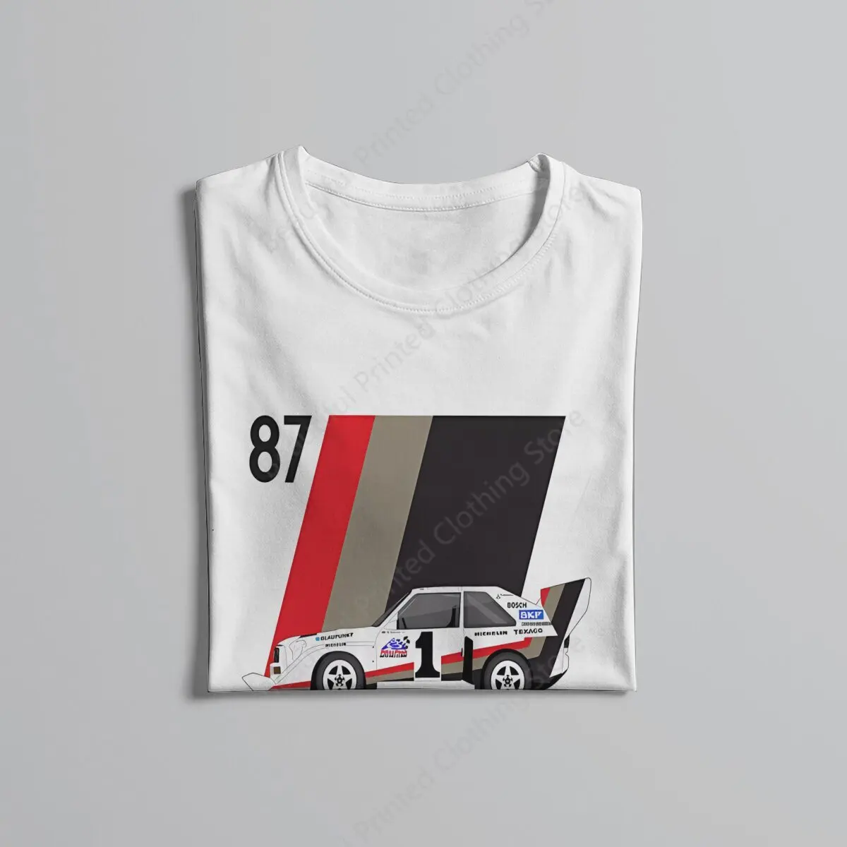 Gran Turismo Racing Game Mens T-Shirt Walter Rohrl Pikes peak 87 Funny Printing T-ShirtsO-Neck Breathable Tee Cotton Fun Tees