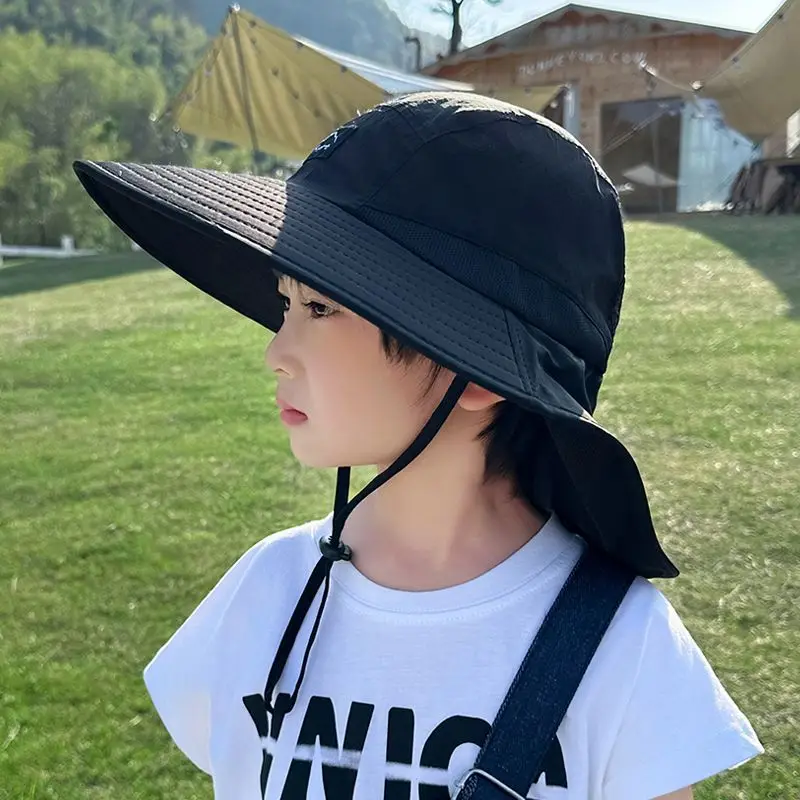 

Детская спортивная панама от солнца с защитой для шеи, летняя панама для мальчиков, уличная кепка для рыбалки, пляжная панама для малышей, регулируемый ремешок на подбородок