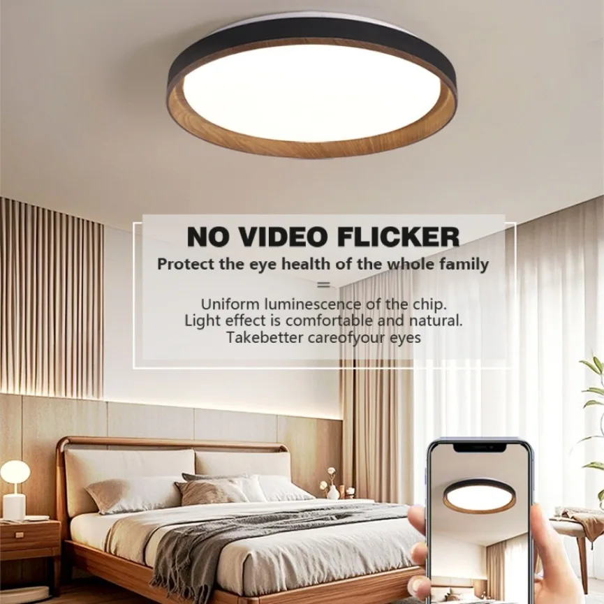 حار بيع الخشب الحبوب LED ضوء السقف 51 سنتيمتر الجوز غرفة المعيشة غرفة نوم التحكم عن بعد يعتم المنزل مصباح السقف حجم كبير #2