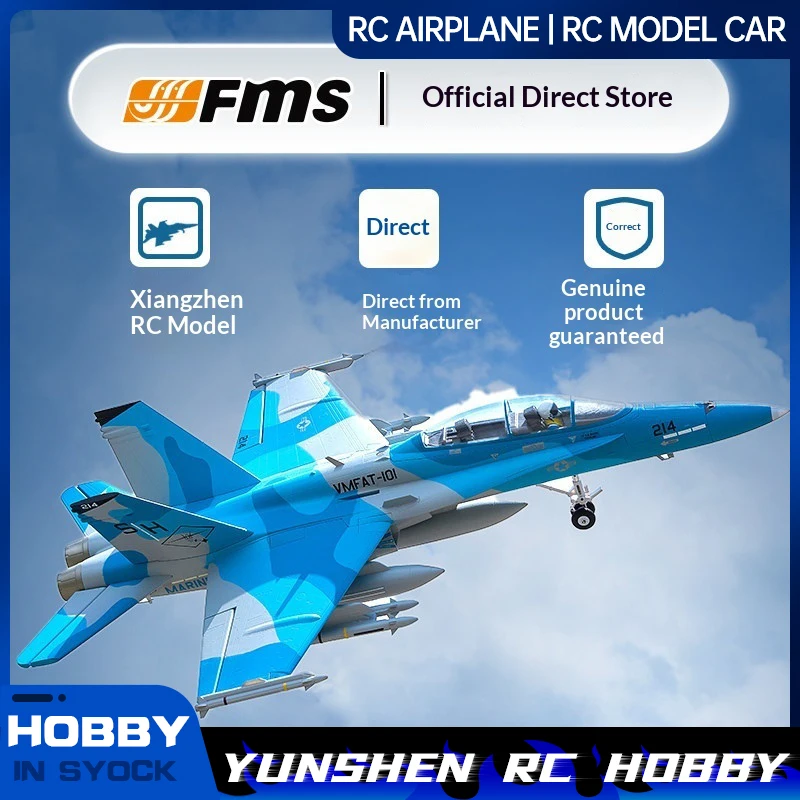 

Fms 64mm F-18 Rc Remote Control Assembled Fixed Wing Model Fighter Deck Carrier Based Aircraft Electric Jet F/A-18 Aircraft