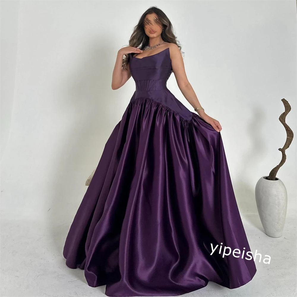 Jiayigong Sparkle Prom Satin Falten kleid träger los maßge schneiderte Gelegenheit lange Kleider