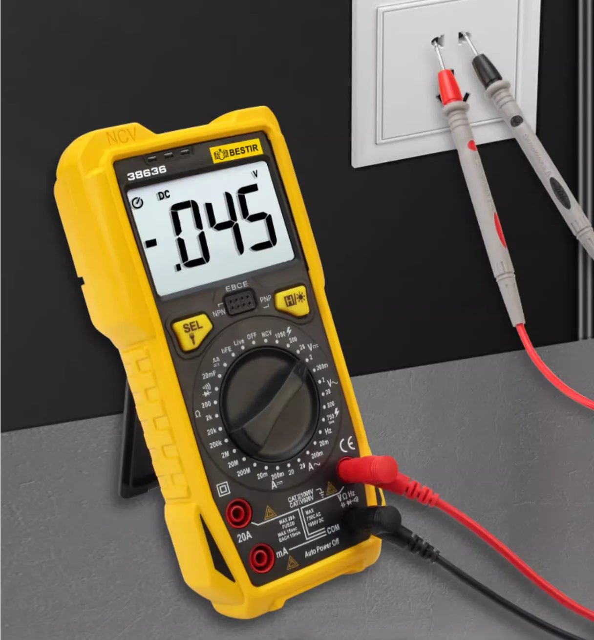 

BESTIR tool 6F22 9V Digital LCD display multimeter with Backlight and lighting functions Voltage current resistance measurement