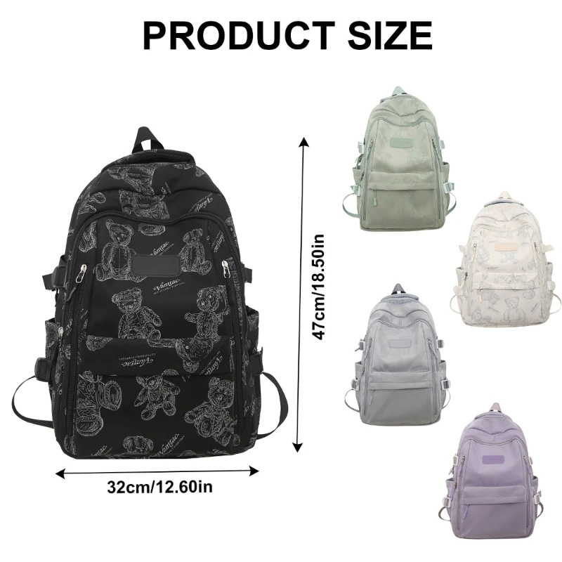 Mochila escolar con múltiples bolsillos para viajes trabajo y compras Mochila con estampado oso lindo