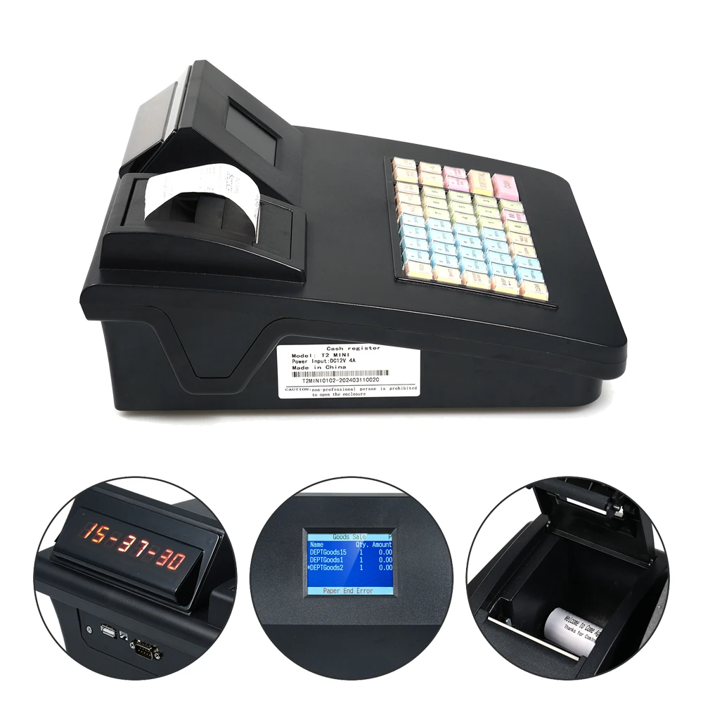 Electronic Cash Register with 48 Keys Dual Screen Display Simple Program Large Capacity W 58mm Thermal Printer Support RS232/USB