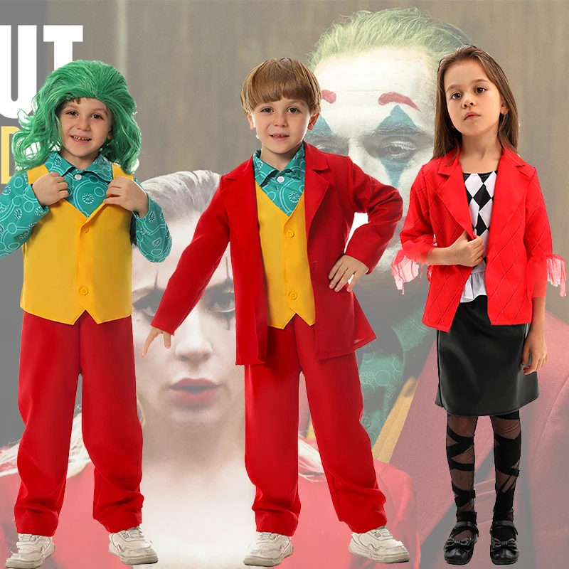 Red Suit Girl Madness Clown Cosplay Dress Up Boy Movie Cracy Child Joker 2024 Halloween Costume