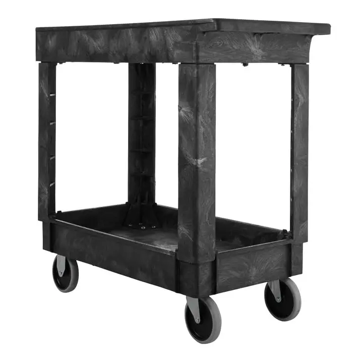 Heavy-Duty 2-Shelf Rolling Cart with Wheels, 300-Pound Capacity, Black, Ideal for School Restaurant Warehouse Use