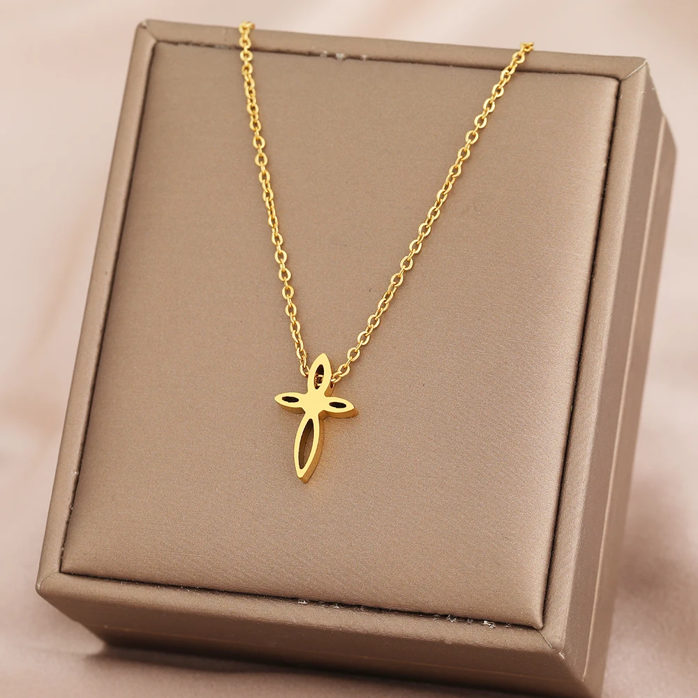 Stainless Steel Necklaces Vintage Cross Boho Pendants Chains Choker Fashion Necklace For Women Jewelry Party Gifts One Piece NEW