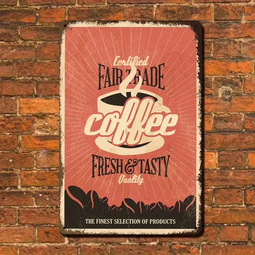 1 STÜCK „Fair Made Coffee“ Vintage Blechschild – Fresh & Tasty Retro Coffee Shop Dekor, 8x12in/20x30cm