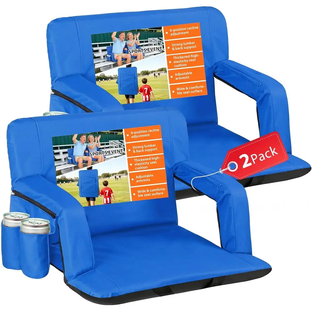

2-Pack Reclining Stadium Chairs with Thick Cushion and Waterproof Back Support for Adults