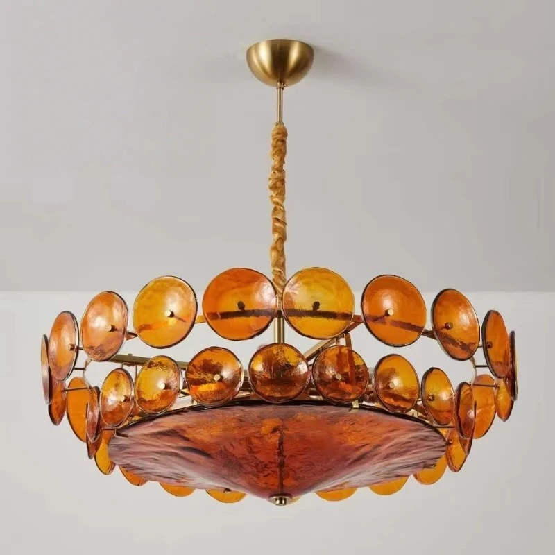 

Amber Murano Glass Chandelier For Living Room Dining Room Led Vintage Pendant Light With Light Bulb Art Indoor Decor Fixture