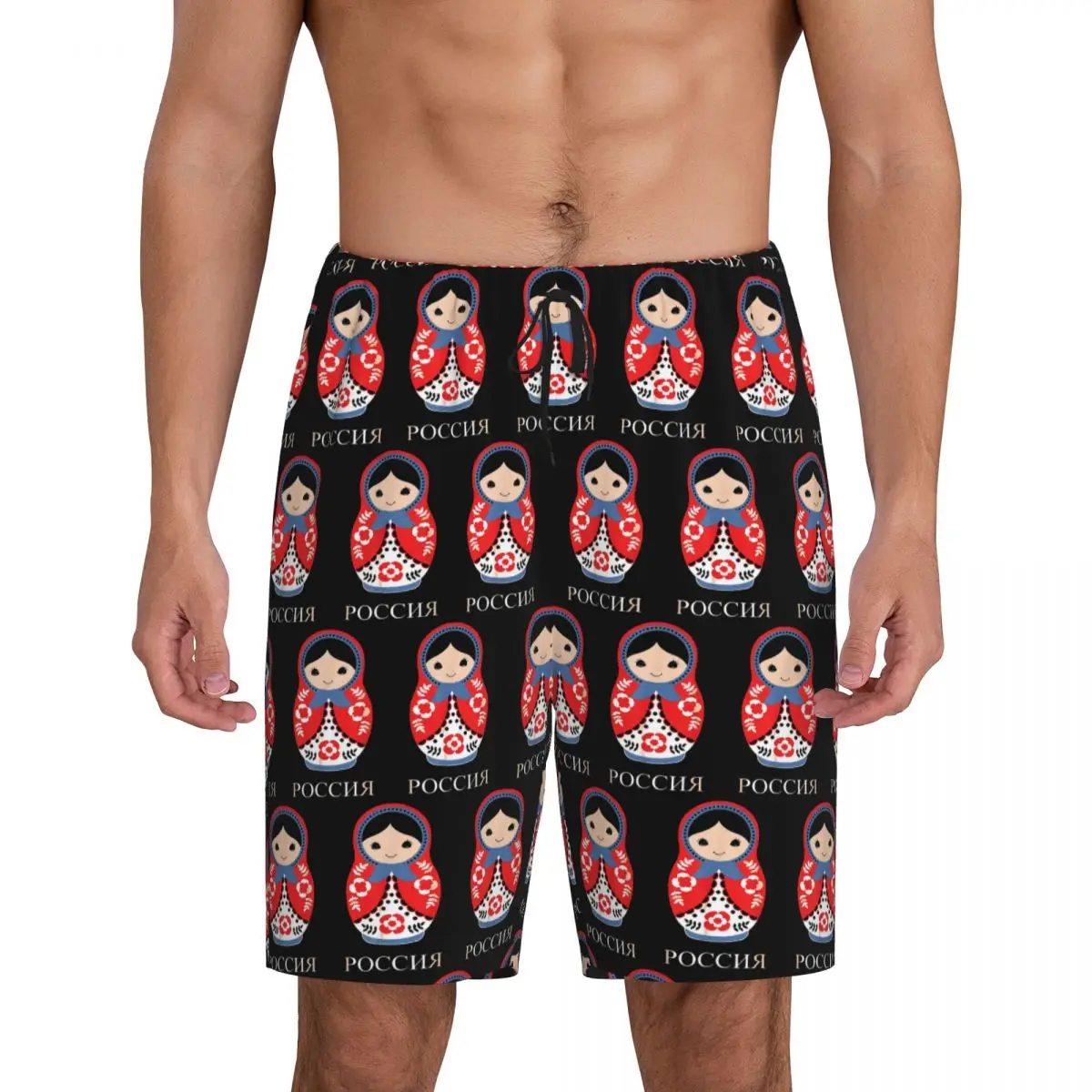 

Custom Russian Doll Matryoshka Short Pajama Pants Men Sleepwear Sleep Lounge Bottom Shorts Sleeping Pants