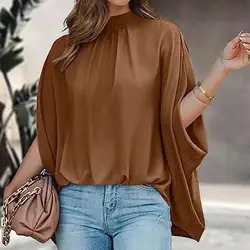 Elegant Women Blouses Batwing Sleeves Solid Color Loose Oversized Office Lady Summer Pullover Shirts blusa feminina camisas