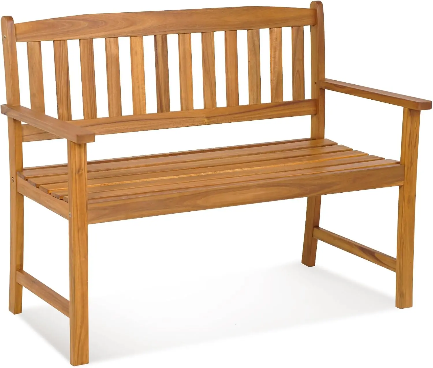 Outdoor Acacia Wood Garden Bench, Two Person Patio Loveseat Seating Furniture With Ergonomic Backrest And Armrests For Porch Park Backyard Balcony, Modern Rustic Style, Natural, One Piece