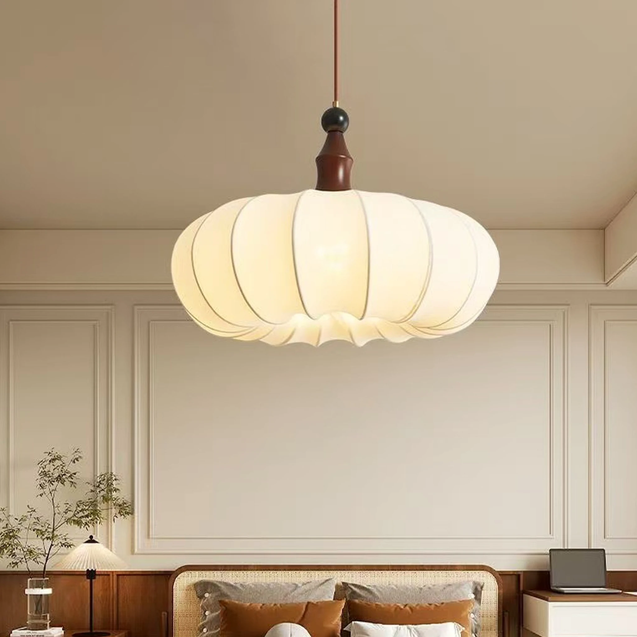 Modern Fabric Pendant Lights Pumpkin Boho Silk Pendant Lamp Living Room Dining Table Bedroom Cafe Hotel Hanging Chandelier
