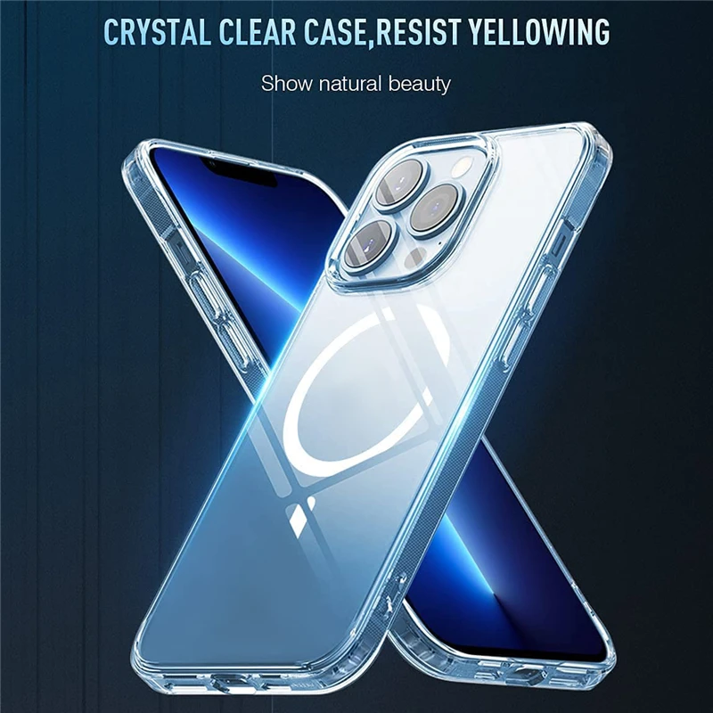 Magnetic Case Magsafe Cover For iPhone 12/13 Pro Max Mini Transparent Cover Wireless Charging Case Shockproof Hard Crystal Case