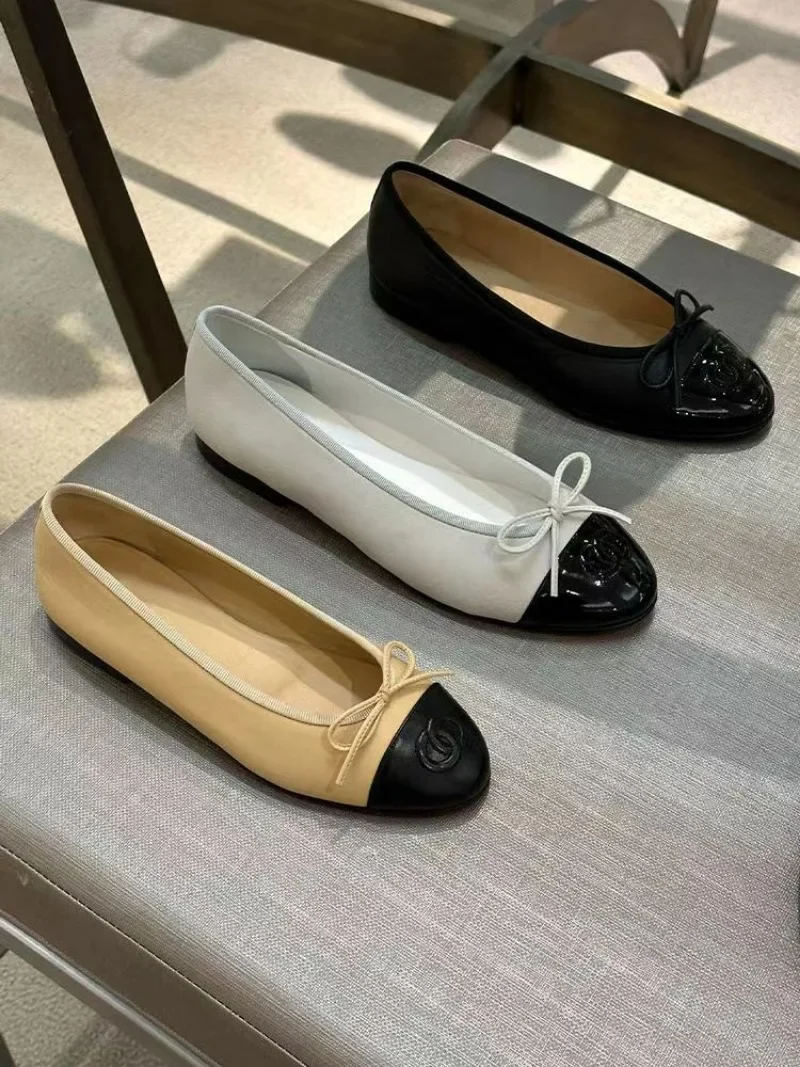 Bowtie Knot Flats ballerine scarpe da ballo per donna pelle di pecora punta tonda bocca poco profonda comoda scarpa da guida SC2