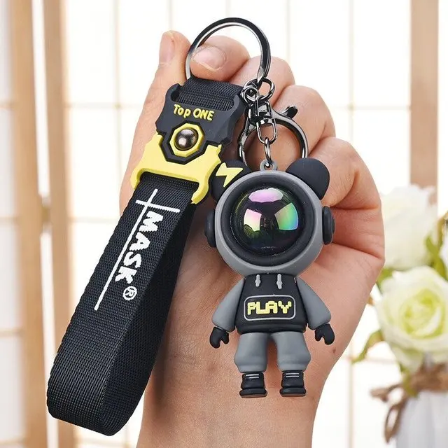 Colorful Astronaut Bears Key Chains Sweet Cute Animal Keyring Holder For Car Hanging Bag PVC Jewelry Accessories Gift For Womens