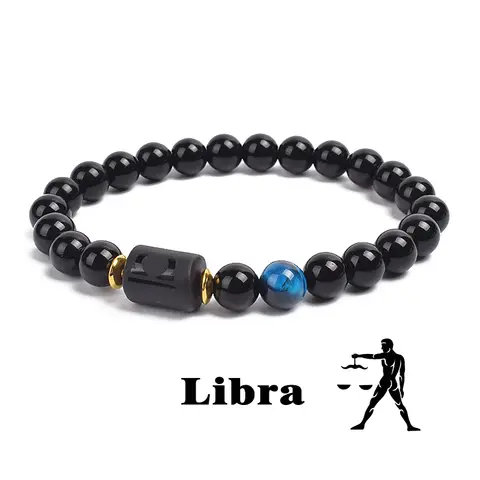 12 Constellation Bracelet Taurus Gemini Cancer Leo Virgo Bangle for Women Friendship Gift Obsidian Black Onyx Beads Bracelets