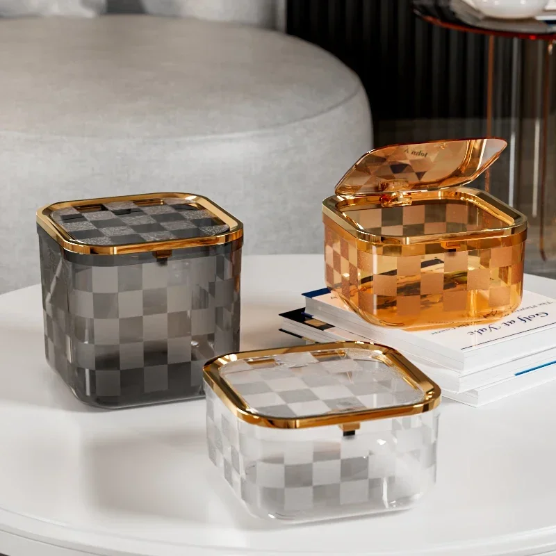 

Desktop Trash Bin Household Mini Small Sized Storage Bucket Press Bounce Cover Coffee Table Dresser Good-looking Wastebasket