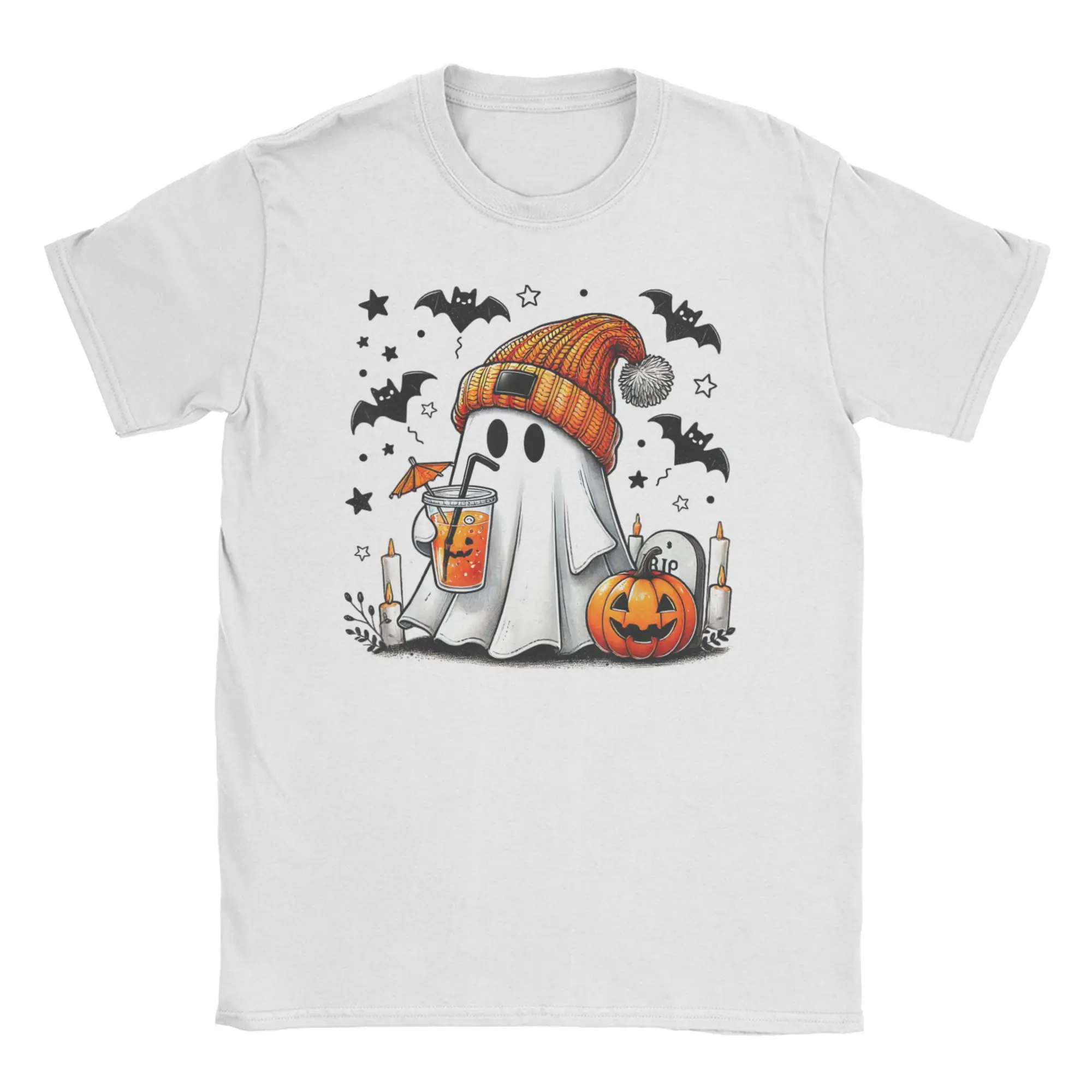 ゴーストハロウィンフラワーメンズ Tシャツヴィンテージ Tシャツ半袖クルーネック Tシャツ綿 100% プラスサイズの服
