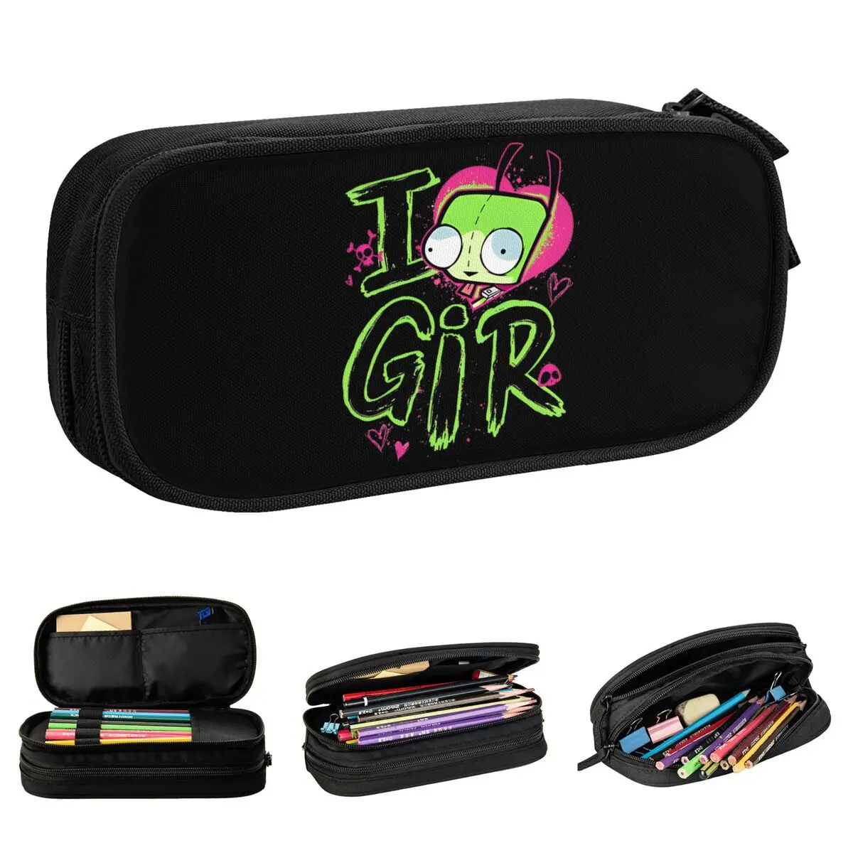 Invader Zim Valentine's Day I Love GIR Pop Pencil Case Pencil Box Pen for Student Large Bag Students School Gifts Stationery