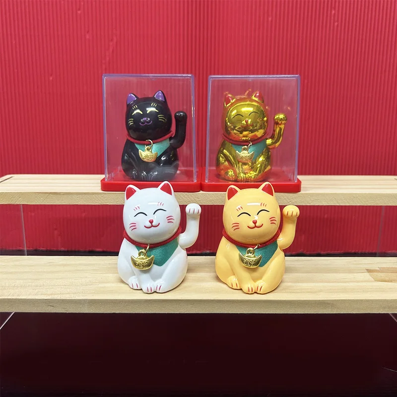 

2 Inch Solar Energy Lucky Cat Waving Hand Beckoning Lucky Cat Chinese Ornaments for Home Office Desktop Decorations Figurines