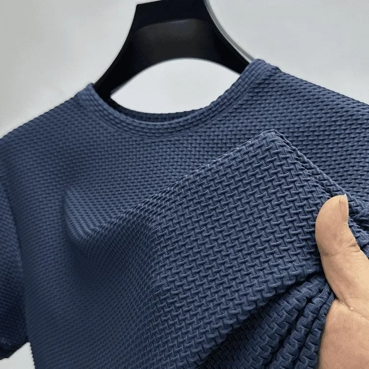 Summer Stretch Bamboo Mesh Ice Silk T-shirt Men's Short Sleeve Round Neck Half-sleeved Men's Base Shirt Summer Thin Trend