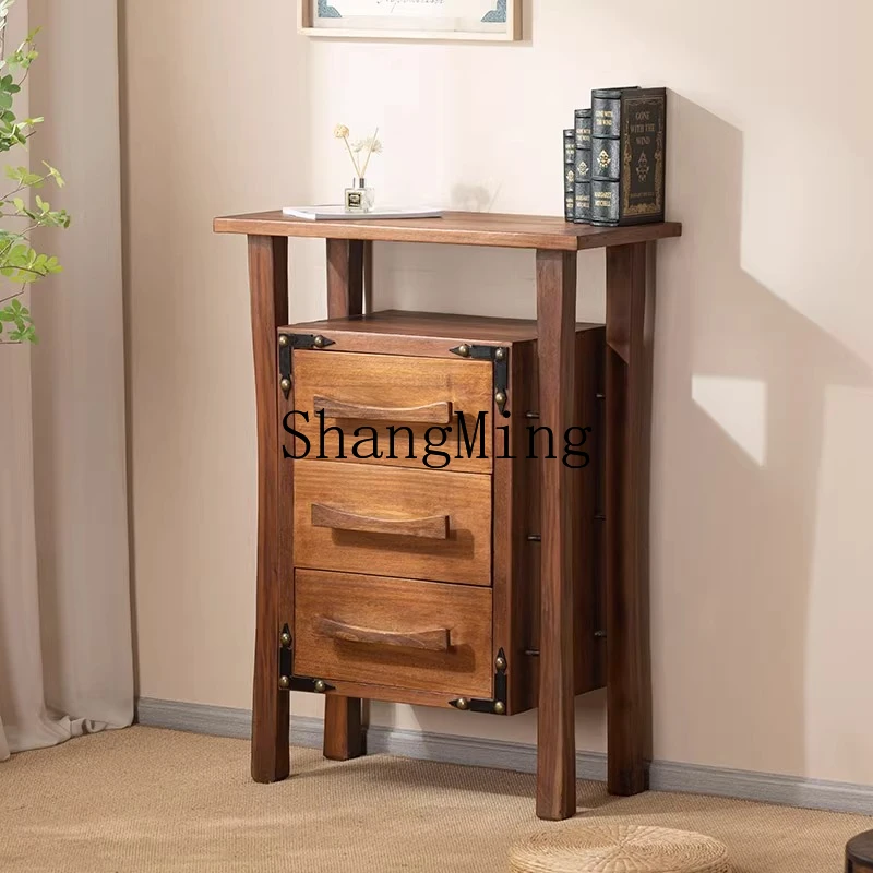 

SM teak wood chest of drawers bedroom vintage entryway cabinet small apartment home living room decoration chest of drawers