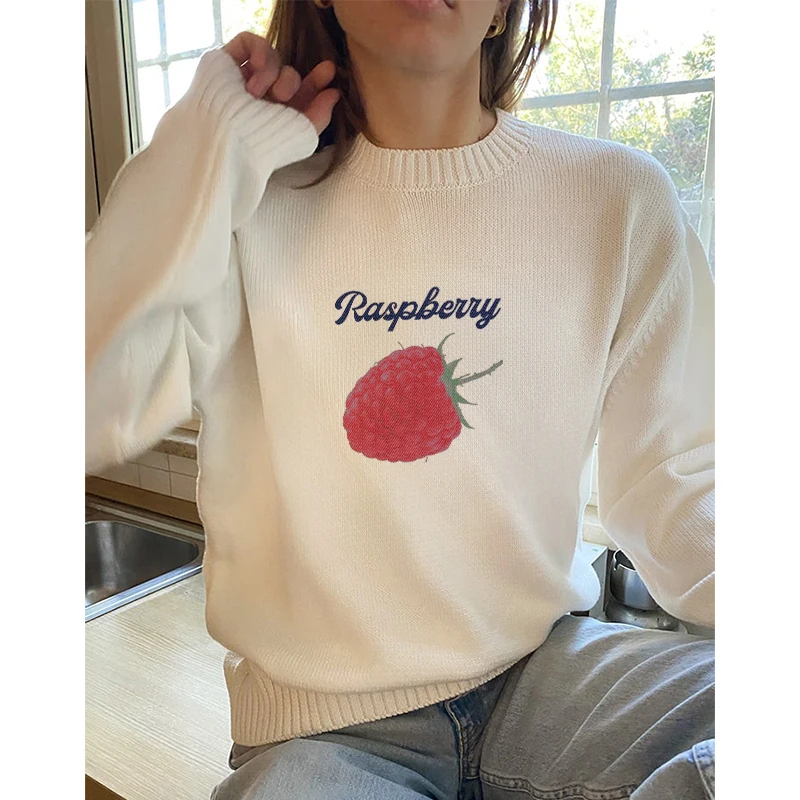 سترة نسائية لخريف 2025 مطبوعة بالفراولة سترة محبوكة Y2k موضة فضفاضة غير رسمية بلوفرات حلوة ملابس خروج كلاسيكية من الجرونج #5